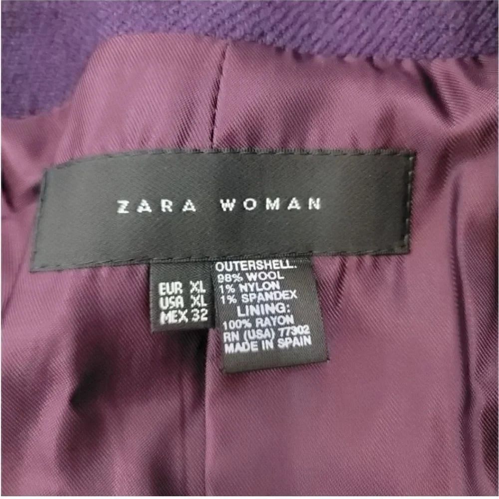 NEW Zara Woman Wool Blend Ruffle Neck Blazer Jacket in Plum Purple Size XL - Picture 7 of 13